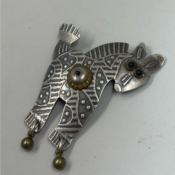 Millodot Jane Carpenter Sterling Silver 925 Brass Zebra Horse Pin Brooch - Picture 2 of 5